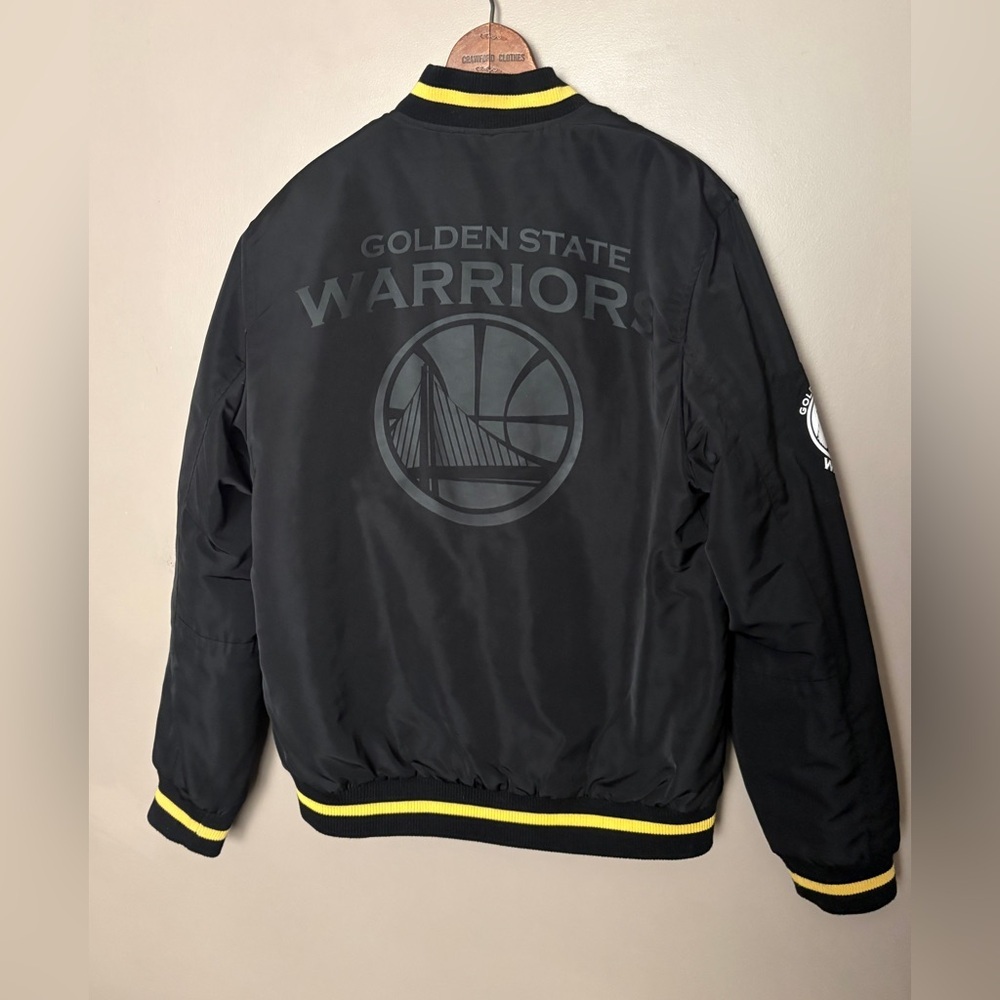 NBA Golden State Warriors black bomber jacket quilted full zip streetwear sz L - Picture 4 of 14